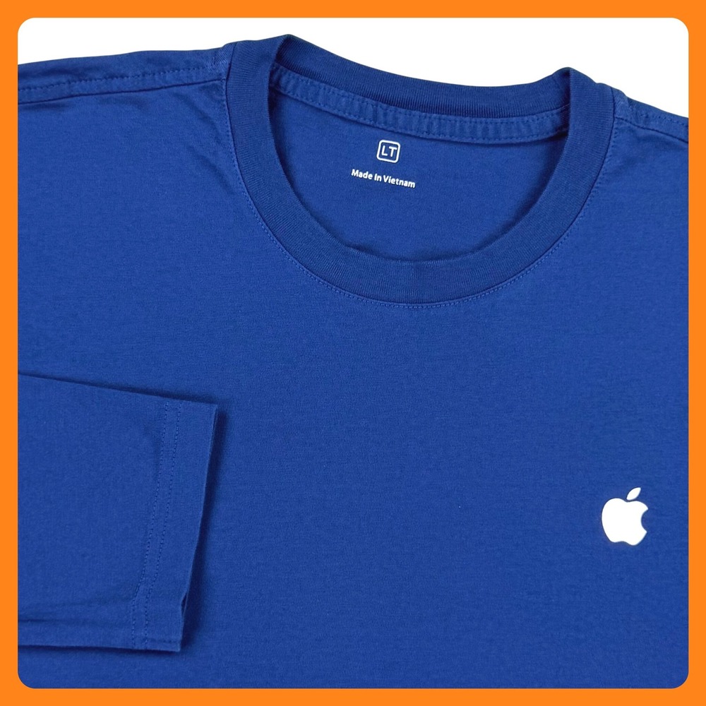 Apple Logo Employee Long Sleeve T-Shirt Men Large LT Blue Cotton‎ Graphic Tee